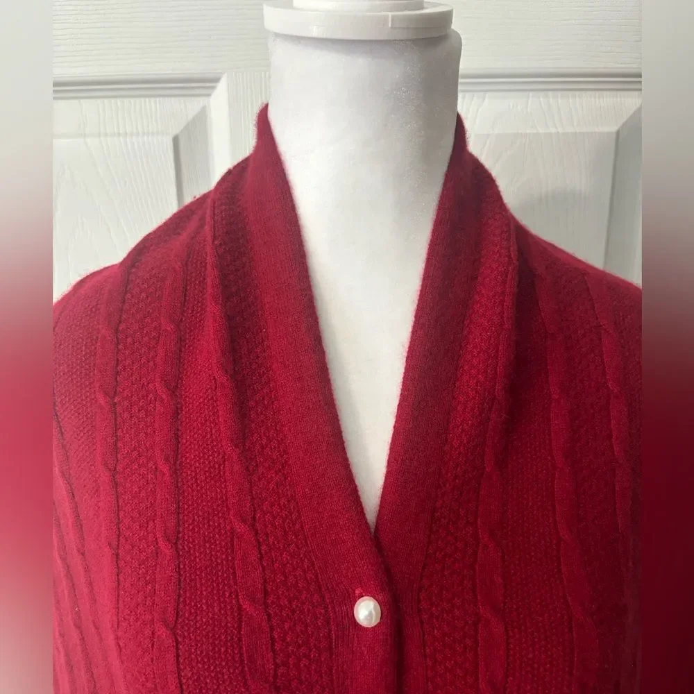 RanRui Cashmere Wool Wrap Buttoned Sweater Shawl Deep Red Maroon Women’s OS - Picture 3 of 8